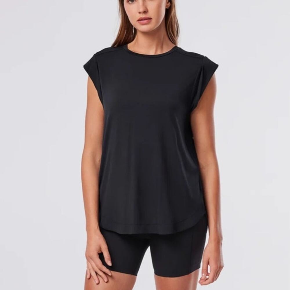 Tavi Active TaviLuxe Cap Sleeve Muscle Tee Black Ebony Size Small NWT